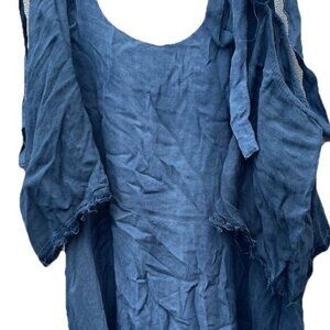 Vintage Gypsy Maxi Dress Top Back Tie Straps Blue Grey Tone Hollywood Sz M